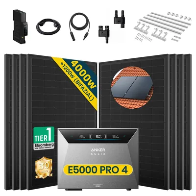 Produktbild von Balkonkraftwerk 4000W (8x500W) mit Anker Solix Solarbank 4 E5000 Pro, Mit Ziegeldach Halterung