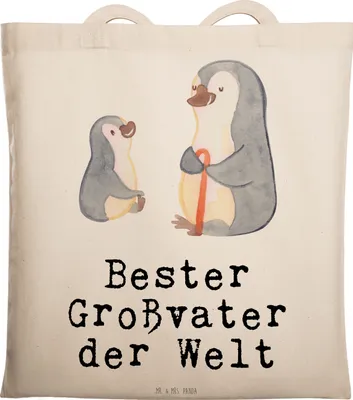 Produktbild von Mr. & Mrs. Panda Jutebeutel Pinguin Bester Großvater der Welt - Transparent - Geschenk, Geschenkidee, Schultasche, Einkaufstasche, Tasche, Enkelin, Mitbringsel, Shopping