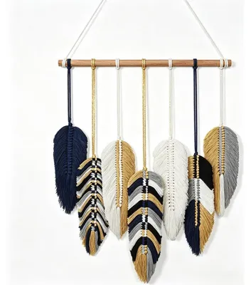 Produktbild von Makramee Wandbehang Wandteppich - 52 x 40 cm - Naturfarben Baumwolle - Boho Wanddeko für Wohnzimmer und Schlafzimmer