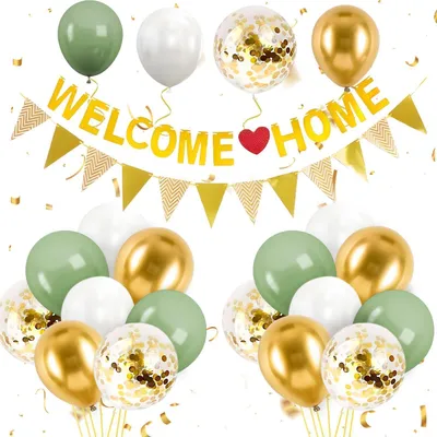 Productafbeelding van Welkomstdecoratieset met ballonnen en guirlande, roze goud