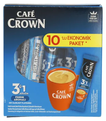 Produktbild von Instantkaffee Ülker | Café Crown 3in1 Haselnuss | Mit Milchpulver & Zucker, 10er Pack | 180 g