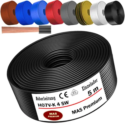 Image de Câble d'alimentation souple, monoconducteur, noir, H07 V-K SW, 1 x 4 mm², longueur 5 mètres