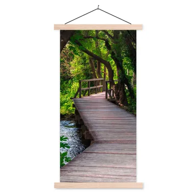 Produktbild von MuchoWow® Textilposter Wald - Natur - Brücke 60x120 cm mit holzfarbenen Rahmen - Holz