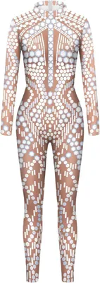 Productafbeelding van Dames Jumpsuit met Lange Mouwen en Digitale Print - Nauwsluitend Kostuum met Hoge Hals