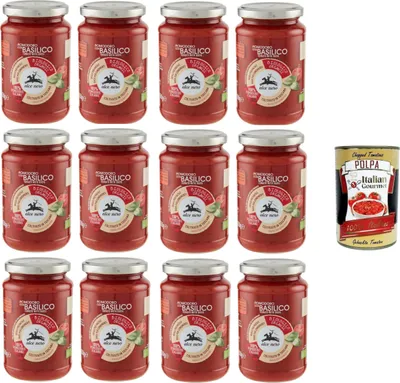 Produktbild von Alce Nero Pomodoro con basilico Tomate mit Basilikum 12x350gr +Italian Gourmet polpa 400g