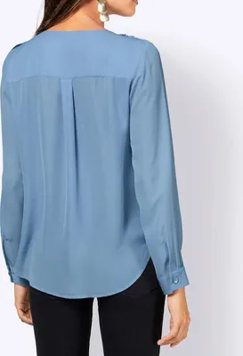Produktbild von CRÉATION L Damen Crepebluse in Wickel-Optik, himmelblau, Größe:46