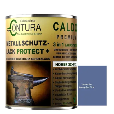 Produktbild von Contura 3 in 1 Rostschutzfarbe 500ml. Metallschutzlack GLÄNZEND RAL Metall Lack Farbe Grundierung Rost - RAL 5014 Taubenblau
