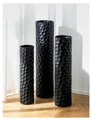 Produktbild von Große Bodenvase Schwarz: 70/60/50 cm - Set von 3 Metall Bodenvasen für Wohnzimmer - Dekorative Blumenvase für Boden XXL für Schlafzimmer, Küche und Kamin