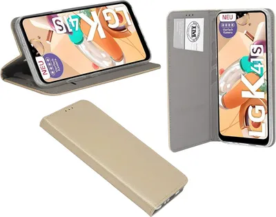 Produktbild von cofi1453® Buch Tasche "Smart" kompatibel mit LG K41s Handy Hülle Etui Brieftasche Schutzhülle mit Standfunktion, Kartenfach Gold