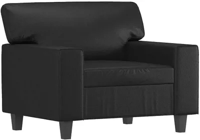 Produktbild von Schwarzer Polstersessel aus Kunstleder, 60 cm, mit Metallgestell und Armlehnen für Wohnzimmer, Schlafzimmer und Lounge