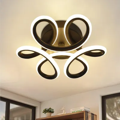 Image de ZMH Plafonnier LED Plafonnier noir 26W Lampe de cuisine blanc chaud Lampe de chambre 3000K Design géométrique Lampe pour hall salon cuisine studio