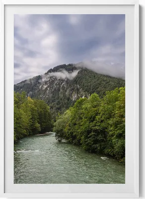 Produktbild von Berglandschaft Deutschland– Wandbild mit Rahmen – Gerahmtes Bild  – Wanddekoration – 70x100 cm –  Weiß Rahmen