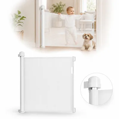 Produktbild von ROSEJANE Türschutzgitter Ausziehbar bis 150 cm, Treppenschutzgitter für Babys und Haustiere, Sicherheitsgitter für Tür und Treppe, Weiß