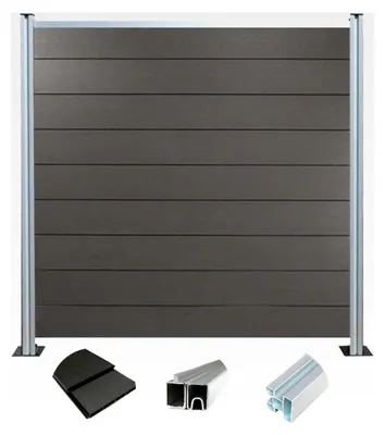 Produktbild von WPC Sichtschutzzaun - Anthrazit - 185 cm x 180 cm - Gartenzaun Komplettset - inkl. Pfosten Anthrazit - 1x Zaun & 2x Pfosten