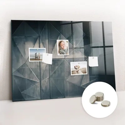 Obrázok produktu pre Magnetická tabuľa na stenu - Memo Tabuľa Sklenená - vrátane 5 magnetov - 100x70 cm - Kovová abstrakcia