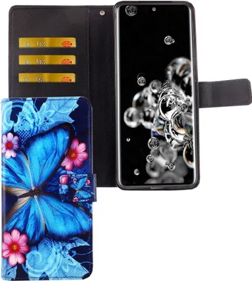 Produktbild von Samsung Galaxy S20 Ultra Tasche Handy Hülle Schutz-Cover Flip-Case mit Kartenfach Blauer Schmetterling
