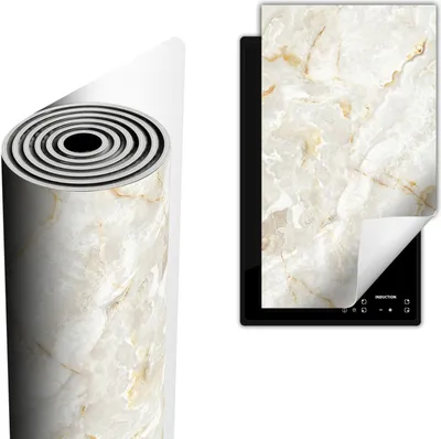 Immagine prodotto di Piastra di copertura del fornello Piastra di copertura del piano cottura in Vetroceramica 30x52 cm Tappetino antiscivolo Roll-up, marmo biancastro