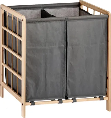 Produktbild von Wäschekorb mit Trennwand, Holz und Textilstoff