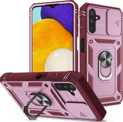 Produktbild von Galaxy A13 5G Hülle, Schiebe Kamera Schutz Robust Schutzhülle mit Ringhalterung Ständer Kartenhalter für Samsung Galaxy A13 5G Rosa