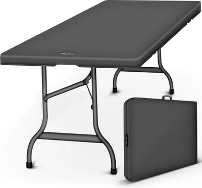 Produktbild von tillvex zahradní stůl skládací antracit 180x75cm | plastový bufetový stůl s rukojetí | skládací stůl na zahradní terasu a balkon | kempingový stůl pro 6 osob