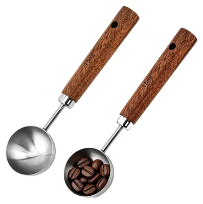2 Kaffeemaßlöffel 15 ml, Edelstahl mit Holzgriff