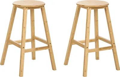 Produktbild von BELIANI Barhocker 2er Set Hellbraun Bambusholz 65 cm hoch ohne Lehne mit Fußstütze Runde Sitzfläche Klassischer Holzhocker Sitzhocker Bambushocker