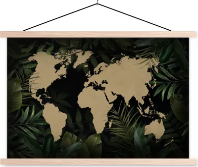 Produktbild von MuchoWow® Textilposter Weltkarte - Braun - Pflanzen 60x40 cm mit holzfarbenen Rahmen - Bilder