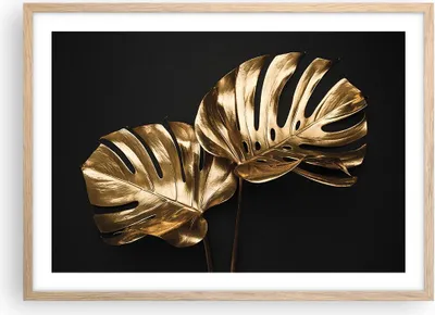 Produktbild von Gerahmtes Poster - Rahmen in heller Eiche - Golden Blätter Monster - 70x50 cm - Wand Bild - Wanddeko - Wandbilder - Kunstposter - Wandposter - Bilderrahmen - Bilder - Kunstdruck - P2NAA70x50-4735