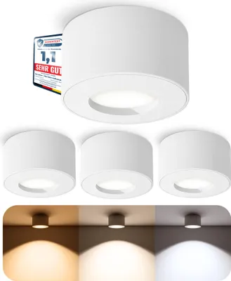 Produktbild von SSC-LUXon 4er Set CELI-1 Aufbauspots IP44 für Bad & Außen in weiß inkl. LED Leuchtmittel 230V - Deckenspot rostfrei 5W warmweiß