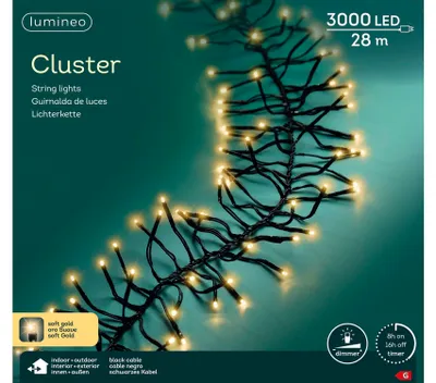 Productafbeelding van Ledcluster 28 meter 3000 LED zwart/soft gold Lumineo