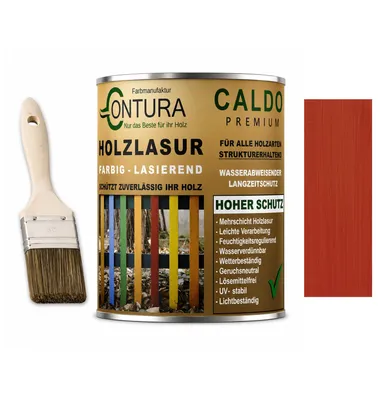Produktbild von Contura Holzlasur Langzeitschutz Lasur + Pinsel Holz Außen Dauerschutzlasur Holzfarbe - 750ml. + Pinsel / Paprika / Rot - 10.2