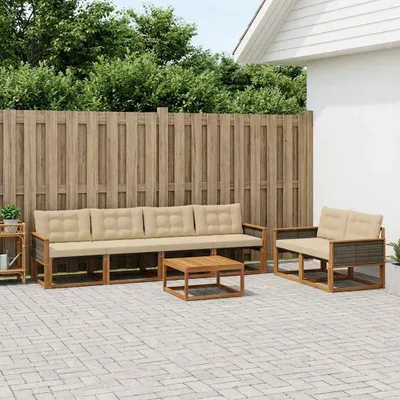Produktbild von Möbel Outdoor-Sofagarnitur mit Kissen 7 pcs Natur und BeigeGartensofas - Gartensofas c237