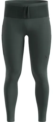 Dunkelgrüne Odlo X-Alp Warm Cargo-Trailrunning-Tights mit breitem Bund und seitlichen Taschen