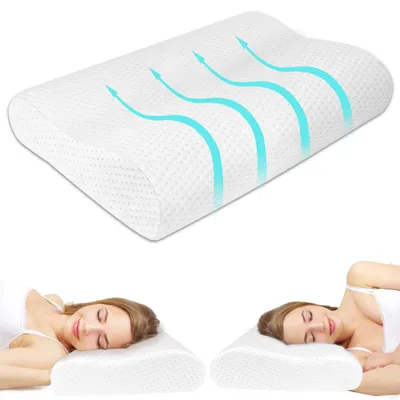 Image de Coussin ergonomique en mousse viscoélastique - Coussin de soutien cervical - Housse de coussin lavable - Confortable - 55 x 35 x 11/9 cm