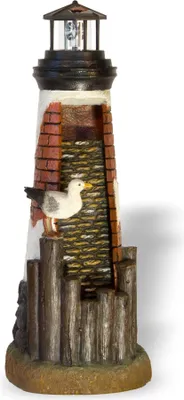 Produktbild von Gartenbrunnen Leuchtturm mit Möwe, Springbrunnen mit solarbetriebenem Leuchtfeuer