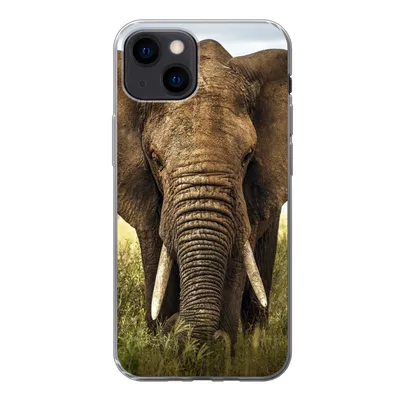 Produktbild von MuchoWow® Handyhülle Schutzhülle Hülle für iPhone 13 mini Elefant - Gras - Tiere - Natur Silikon Softcase Handy Hülle - Softcase