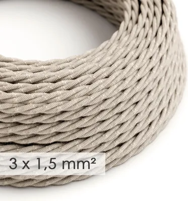 Image de Creative-Cables Câble d'alimentation en tissu, Section 3x1,50, 10 m, Neutre TN01, Lin naturel tressé