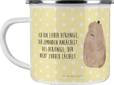 Produktbild von Mr. & Mrs. Panda Teetasse Murmeltier - Gelb Pastell - Geschenk, Motivtasse, Pott, Knigge, becher emaille, Lustige Sprüche, Kaffeepott, Respekt, Tasse, Anstand