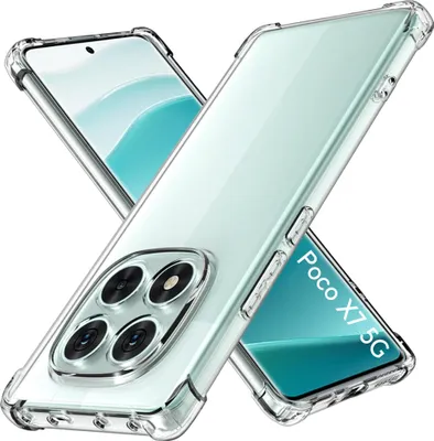 A transparent phone case is shown diagonally, with a phone inside it.
