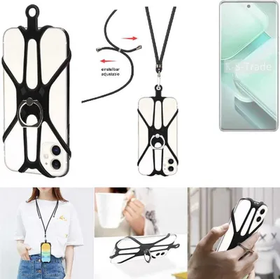 Produktbild von K-S-Trade 3in1 Handykette Handyband Handykordel Halsband Smartphone-Ring Handy-Ring kompatibel mit Vivo V40e Fingerhalterung Handyring Tischständer