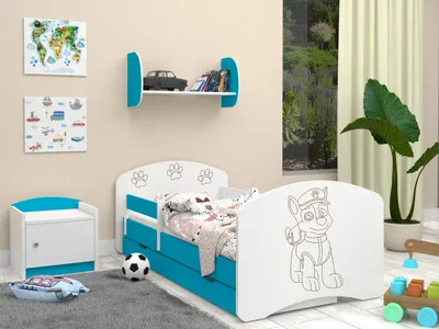 Obrázek produktu pro Happy Babies dětská postel - s matrací a zásuvkou a ochranou proti vypadnutí, 80x160, dívčí dětské postele a postele pro mládež chlapecká dětská postel