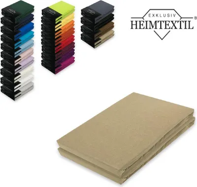 A collage of fabric swatches and a folded bedsheet, with a brand logo.
