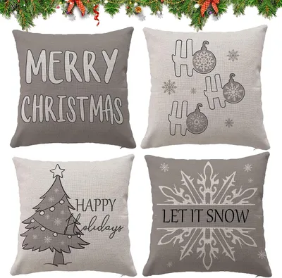 Produktbild von Kissenbezug Weihnachten,4 Stück Kissenbezüge 45X45 cm,Zierkissenbezug Couch Wohnzimmer Deko,Weihnachtsdeko,Weihnachtskissen,für Deko Weihnachten Sofa Schlafzimmer Couch