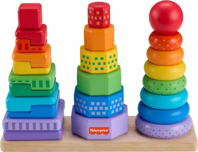 Produktbild von Fisher-Price Farben- und Formen-Stapelspiel aus Holz für die Feinmotorik von Kleinkindern, 26 Holzteile, 1,5 Jahr(e), Holz, Mehrfarbig