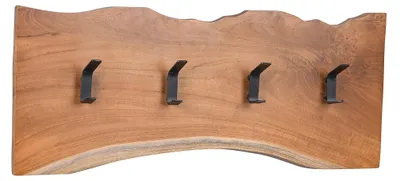 Productafbeelding van Wandgarderobe van teakhout met 4 haken, geschikt voor hal en keuken