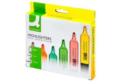 Obrázek produktu pro Q-Connect® KF17963 Zvýrazňovač - cca 1,5 - 2 mm, pastelový, různobarevný, pouzdro se 6 barvami