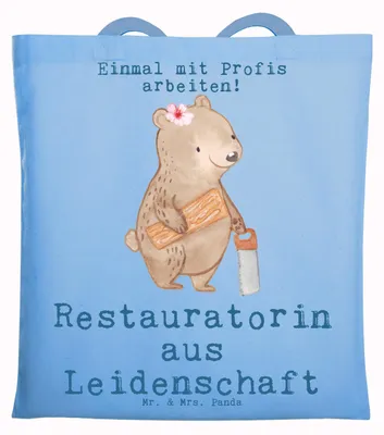 Produktbild von Mr. & Mrs. Panda Tote Bag Restauratorin Leidenschaft - Sky Blue - Geschenk, Tasche, Unitasche, Baumwollbeutel, Schultasche, Uni