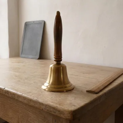 Produktbild von Schulglocke aus Messing, brüniert, mit gedrechseltem Holzgriff, H.21 cm