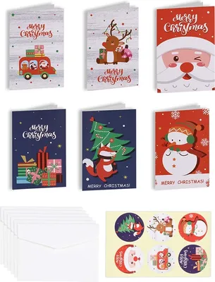 Produktbild von 6 Karten Weihnachtskarten mit Umschlag Set mit Aufkleber Weihnachten Set -Weihnachtsgrußkarten - Weihnachtspostkarten Set für Weihnachten, 2#