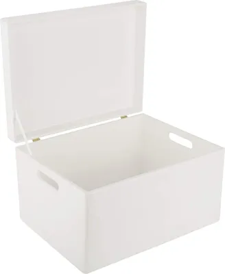 Produktbild von Creative Deco XL Weiß Große Holzkiste Aufbewahrungsbox Spielzeug | 40 x 30 x 14 cm (+/- 1 cm) | Mit Deckel zum Dekorieren Aufbewahren | Mit Griff | Perfekt für Dokumente, Wertsachen und Werkzeuge